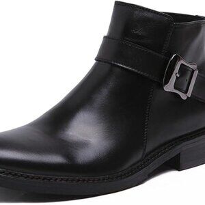 Santimon Men's US 7, 9.5 Black Leather Chelsea Monk Strap Ankle Boots Zipper Buc